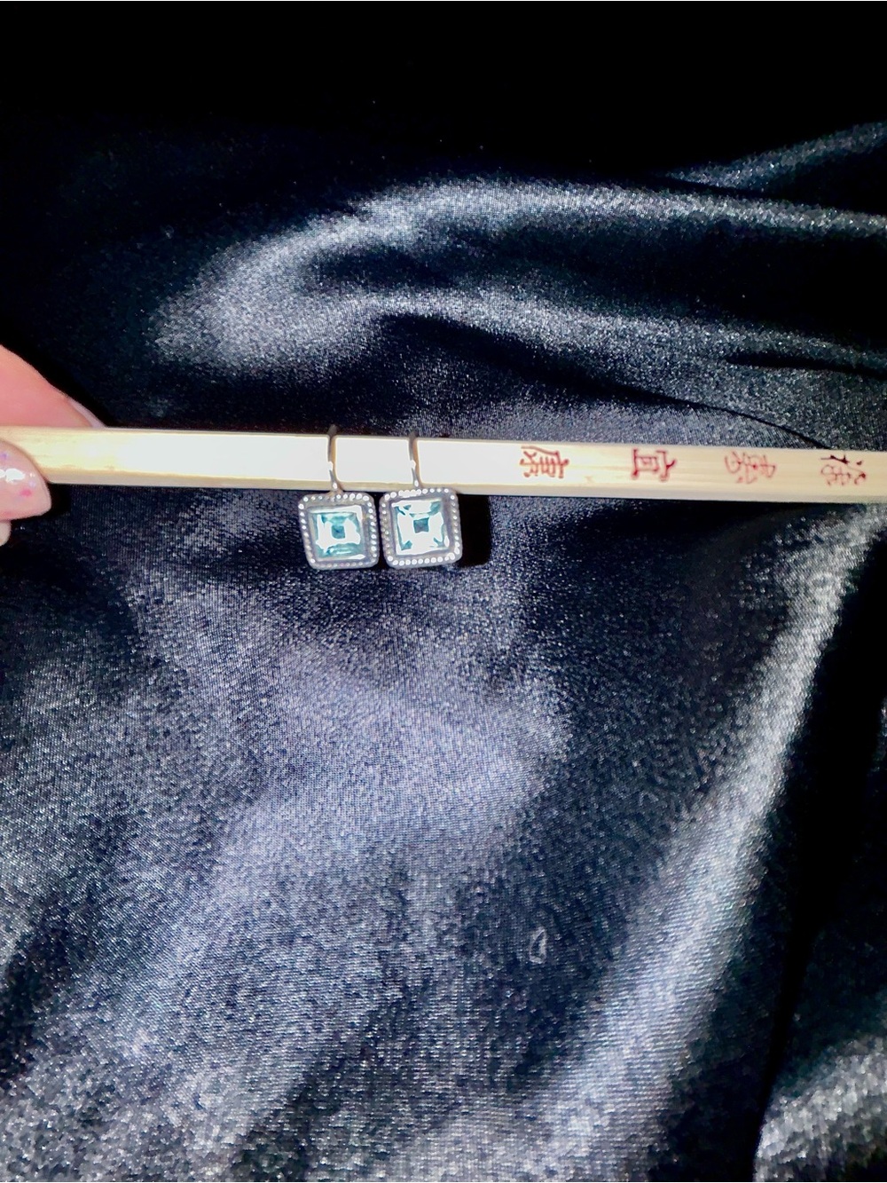 Genuine London Blue Topaz and Sterling Silver Square Drop Earrings